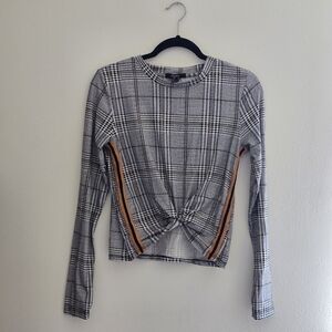 Forever 21 Plaid Knot Front Blouse with Orange Stripes